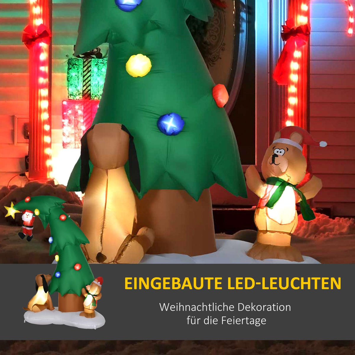 Inflatable Christmas Tree Santa Claus 223 Cm Christmas Decoration Christmas Lights Ip44 Santa Led Self-Inflating Polyester