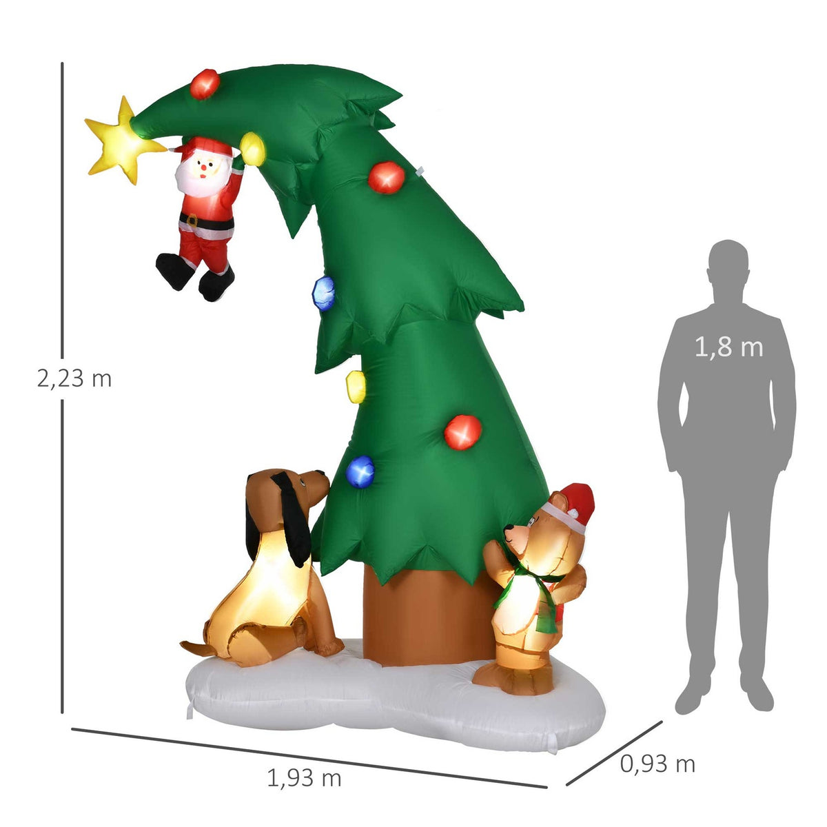 Inflatable Christmas Tree Santa Claus 223 Cm Christmas Decoration Christmas Lights Ip44 Santa Led Self-Inflating Polyester