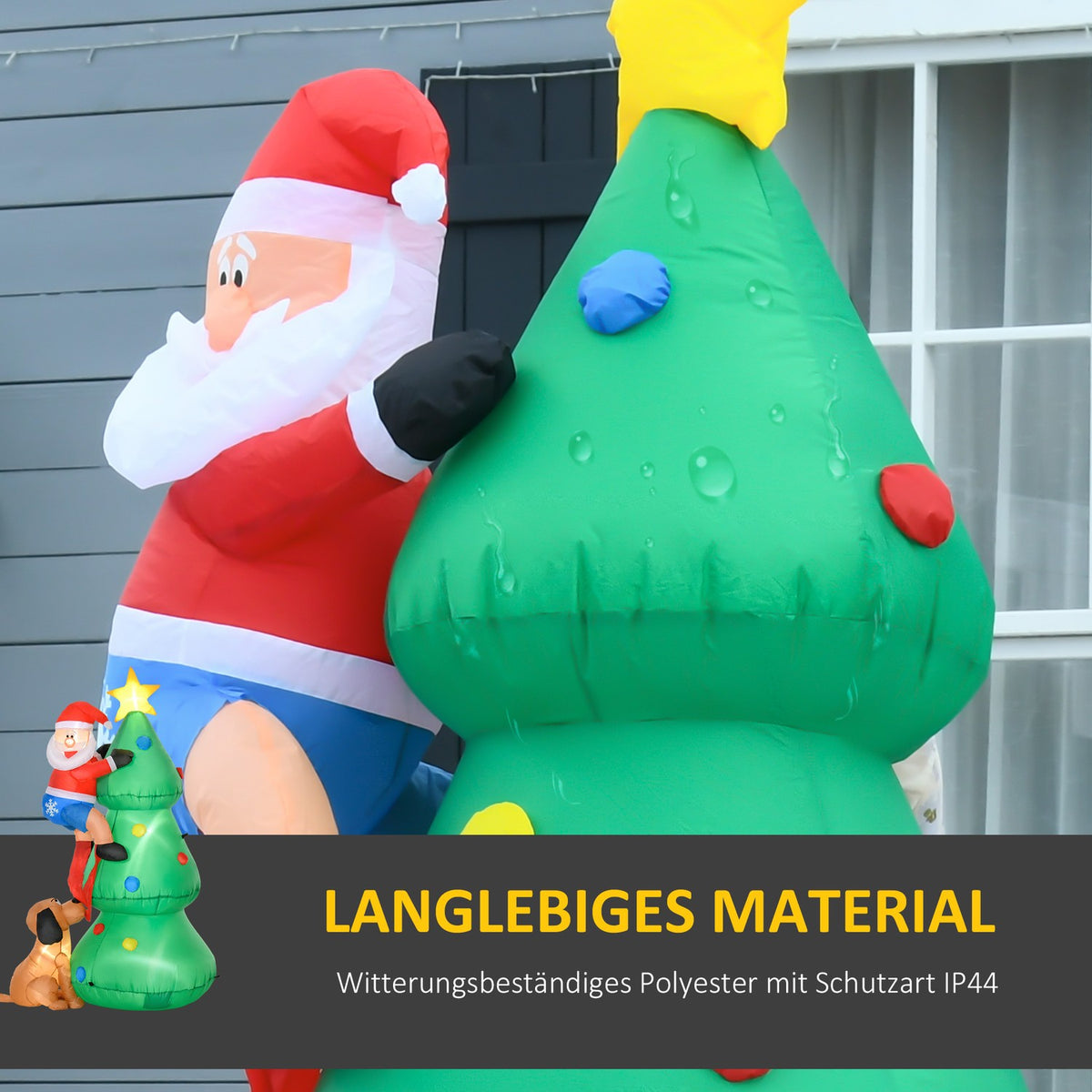 Inflatable Christmas Tree With Santa Claus And The Dog 180 Cm Christmas Decoration Led Self-Inflating Polyester Green 123 X 85 X 180 Cm