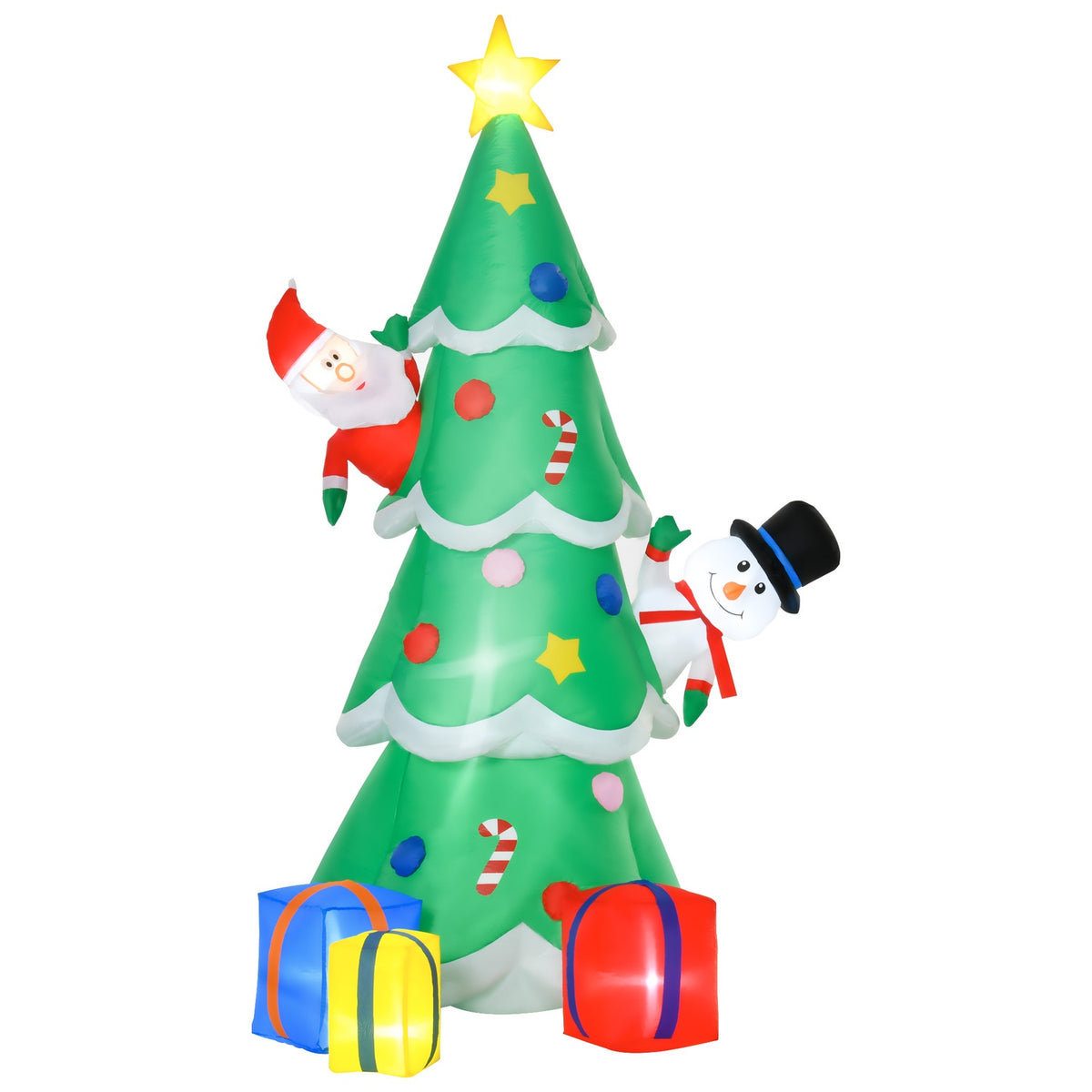 Inflatable Christmas Tree With Santa Claus Snowman And Gift Box 210 Cm Led Self-Inflating Polyester Green 144 X 125 X 210 Cm