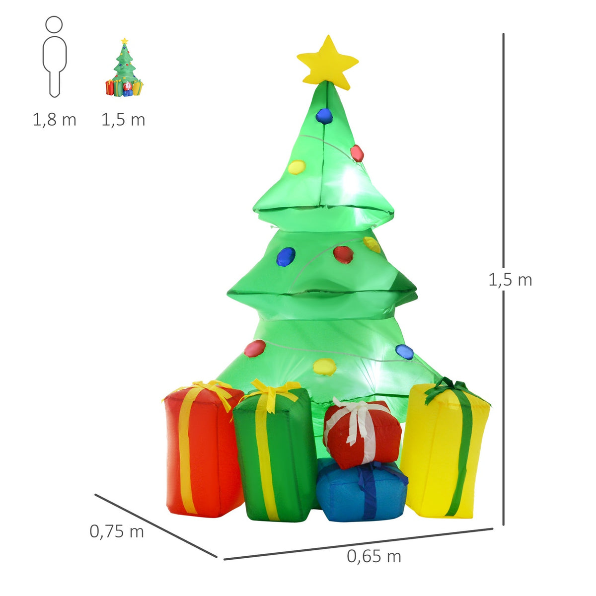 Inflatable Christmas Tree with Gifts, 1.5m, LED Lights