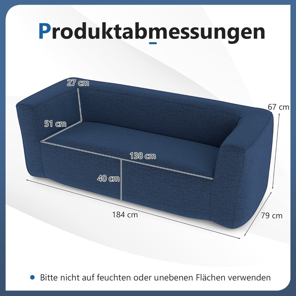 Inflatable Double Sofa with Removable Cover, Blue, 138 cm
