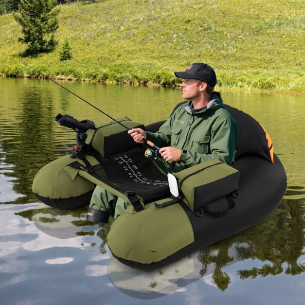 Inflatable Fishing Boat With Rod Holder, Paddle, Fins