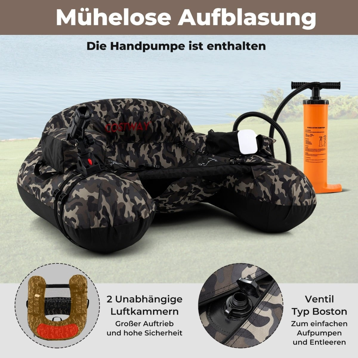 Inflatable Fishing Boat with Rod Holder & Paddle