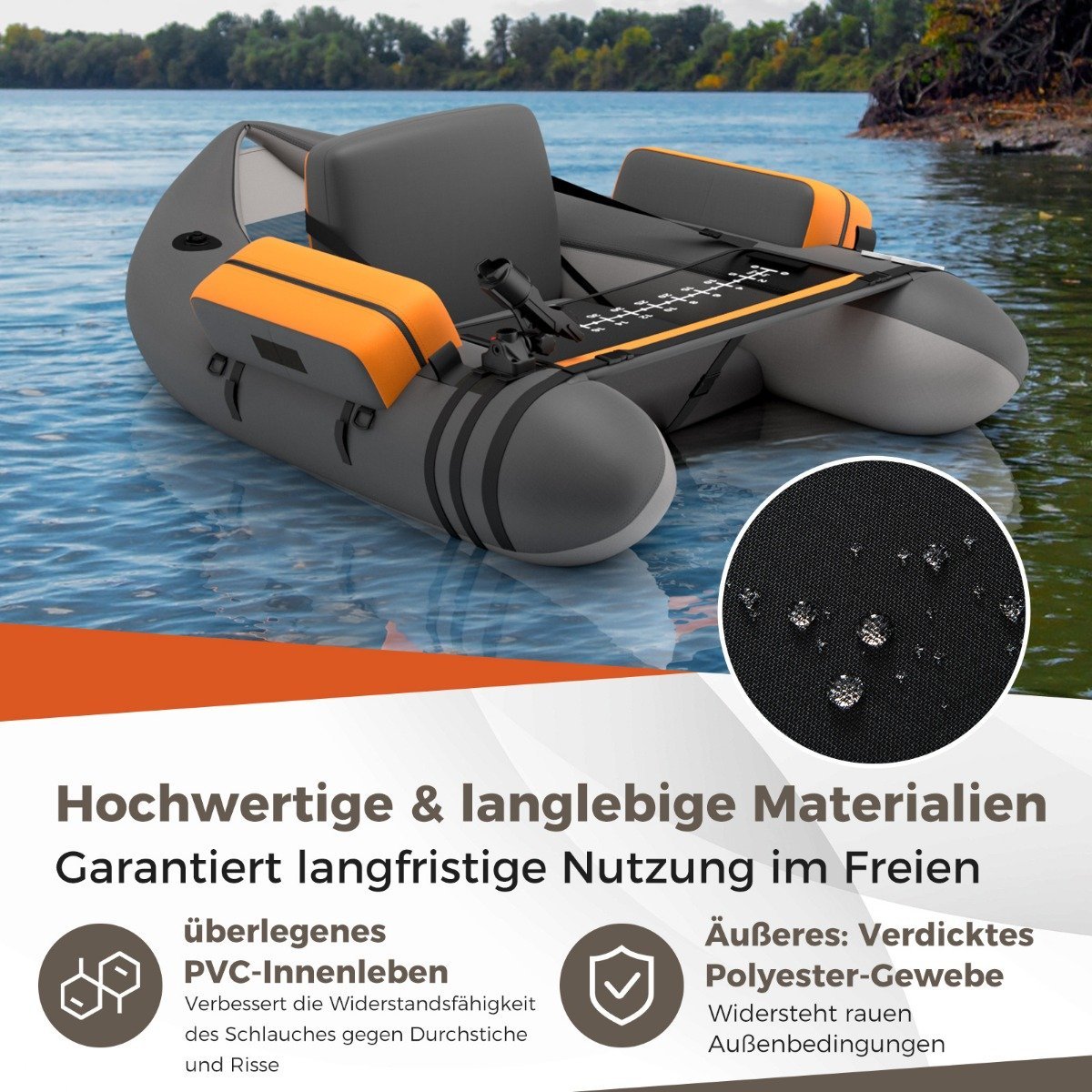 Inflatable Fishing Float Tube with Adjustable Backrest, 135x109x54 cm, Gray