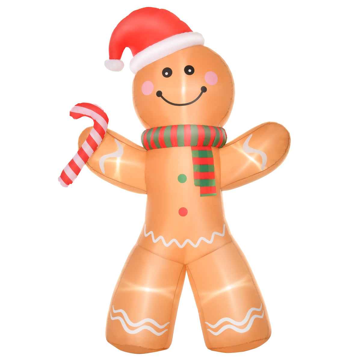Inflatable Gingerbread Man 2.4M Christmas Decoration With Lights Automatic Inflation Weatherproof Polyester Fabric Yellow 170 X 65 X 240 Cm