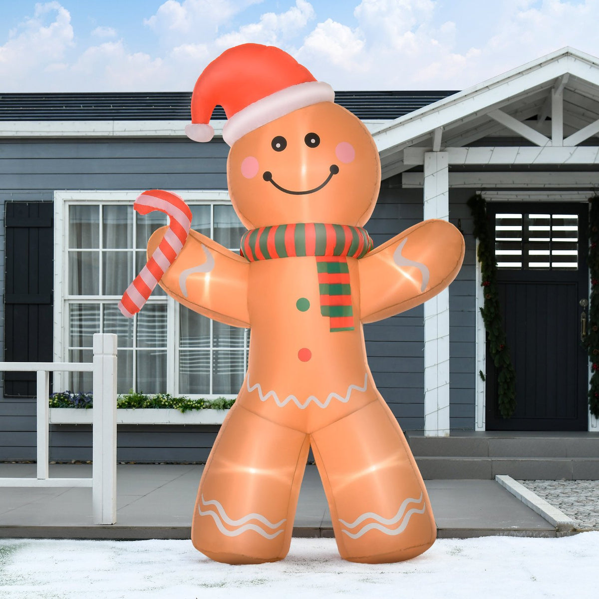Inflatable Gingerbread Man 2.4M Christmas Decoration With Lights Automatic Inflation Weatherproof Polyester Fabric Yellow 170 X 65 X 240 Cm