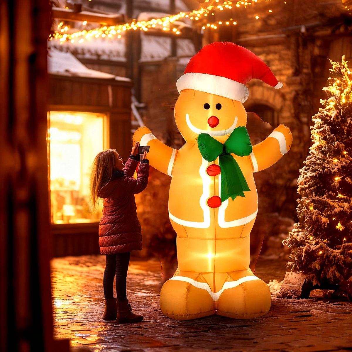 Inflatable Gingerbread Man with LED Lights, 183cm Outdoor Decor