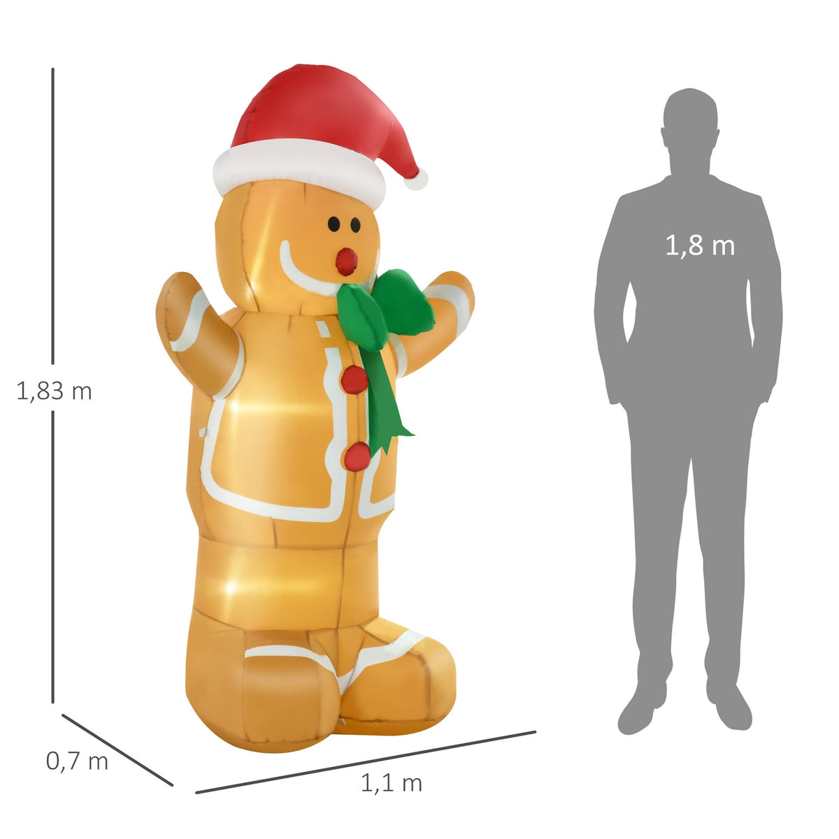 Inflatable Gingerbread Man with LED Lights, 183cm Outdoor Decor