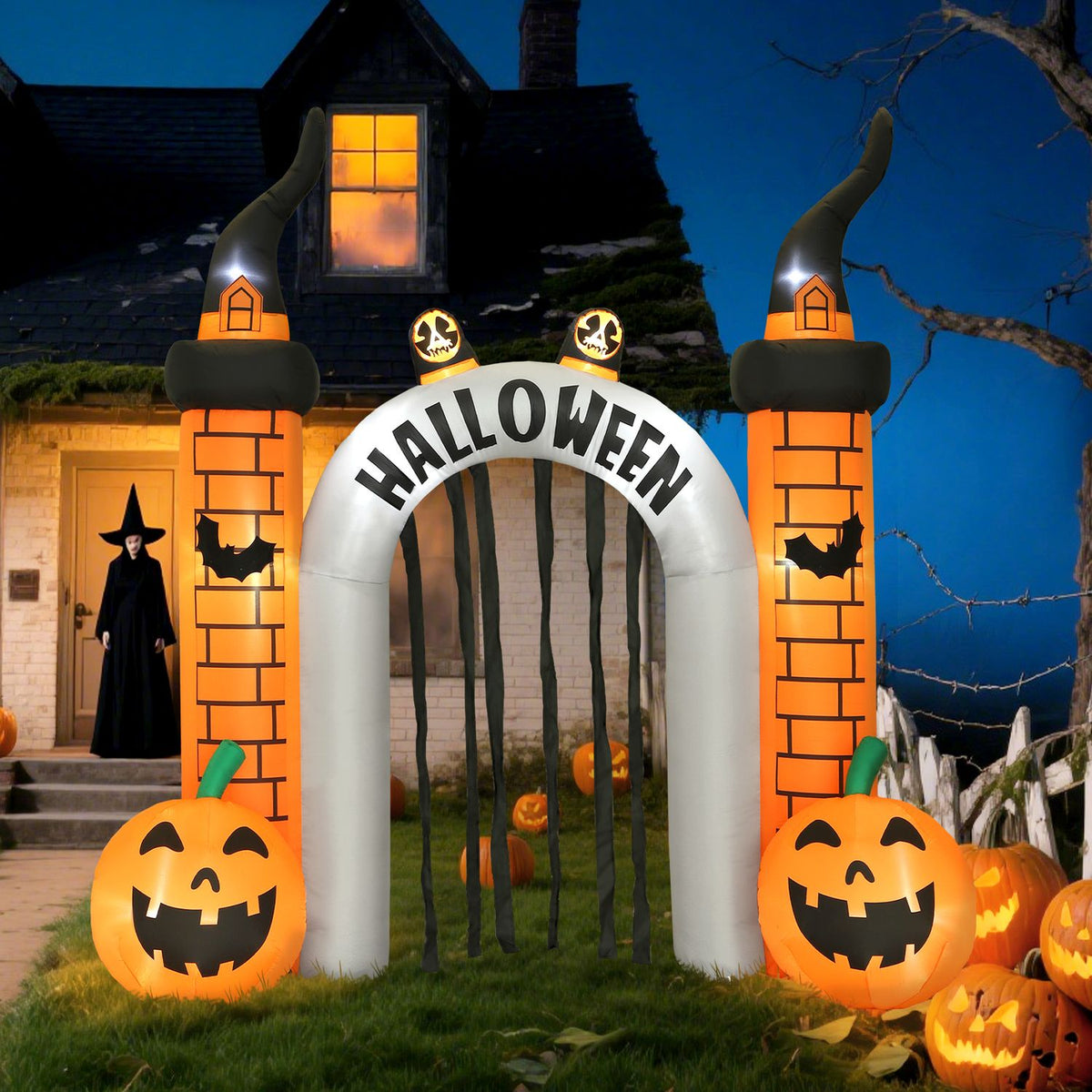 Inflatable Halloween Archway, Pumpkin Design, LEDs, Stakes
