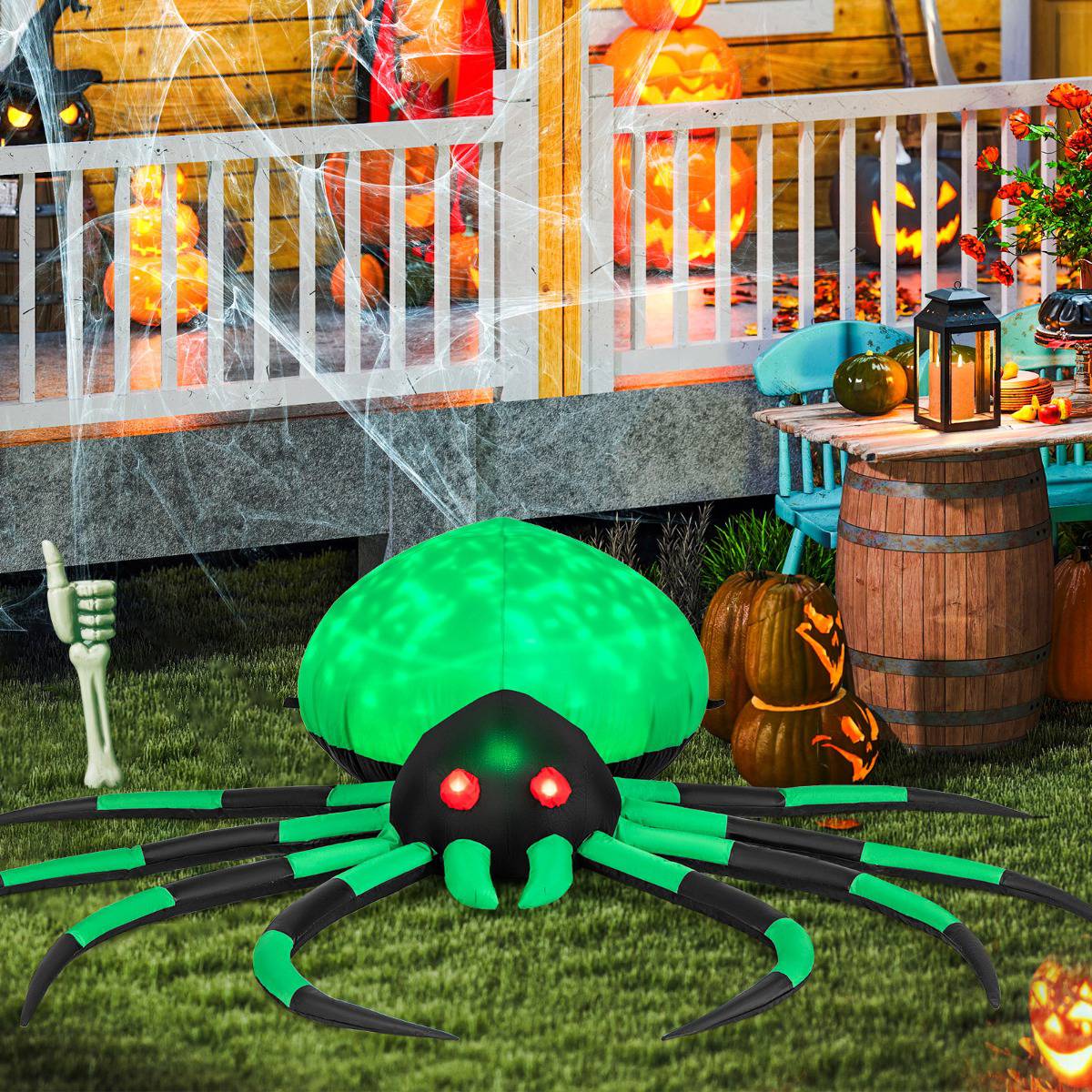 Inflatable Halloween Spider, Rotating LED Lights, 200cm