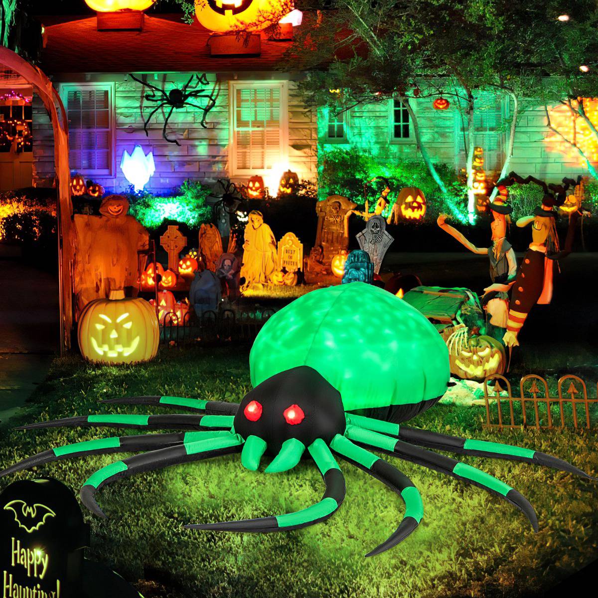 Inflatable Halloween Spider, Rotating LED Lights, 200cm