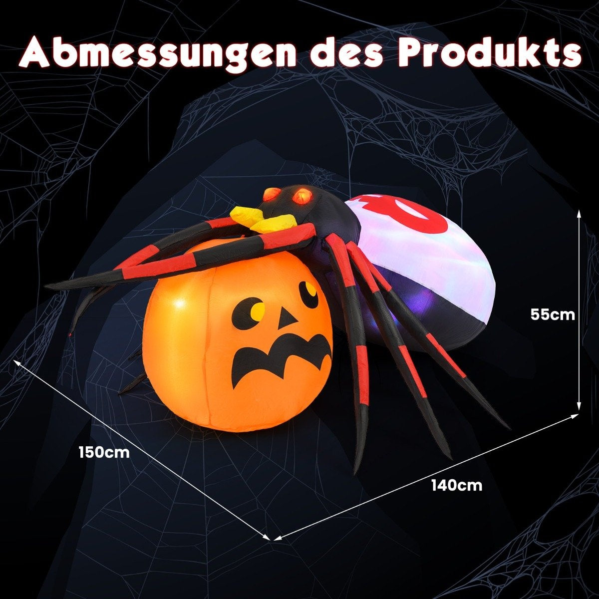 Inflatable Halloween Spider with Pumpkin & Rotating LED Lights Scary Spider Decoration