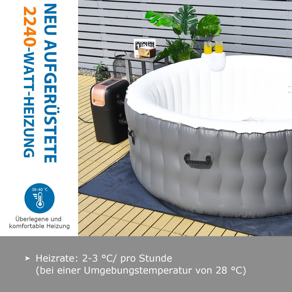 Inflatable Hot Tub 180cm, 108 Jets, Heated, 4-Person