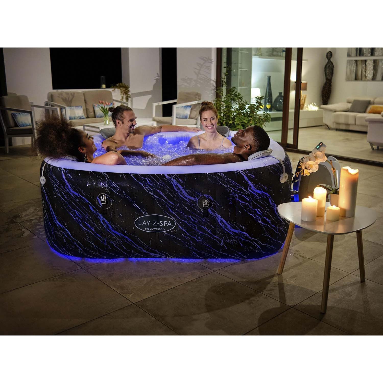 Inflatable Hot Tub with LED Lights, AirJet Massage, 6-Person Capacity