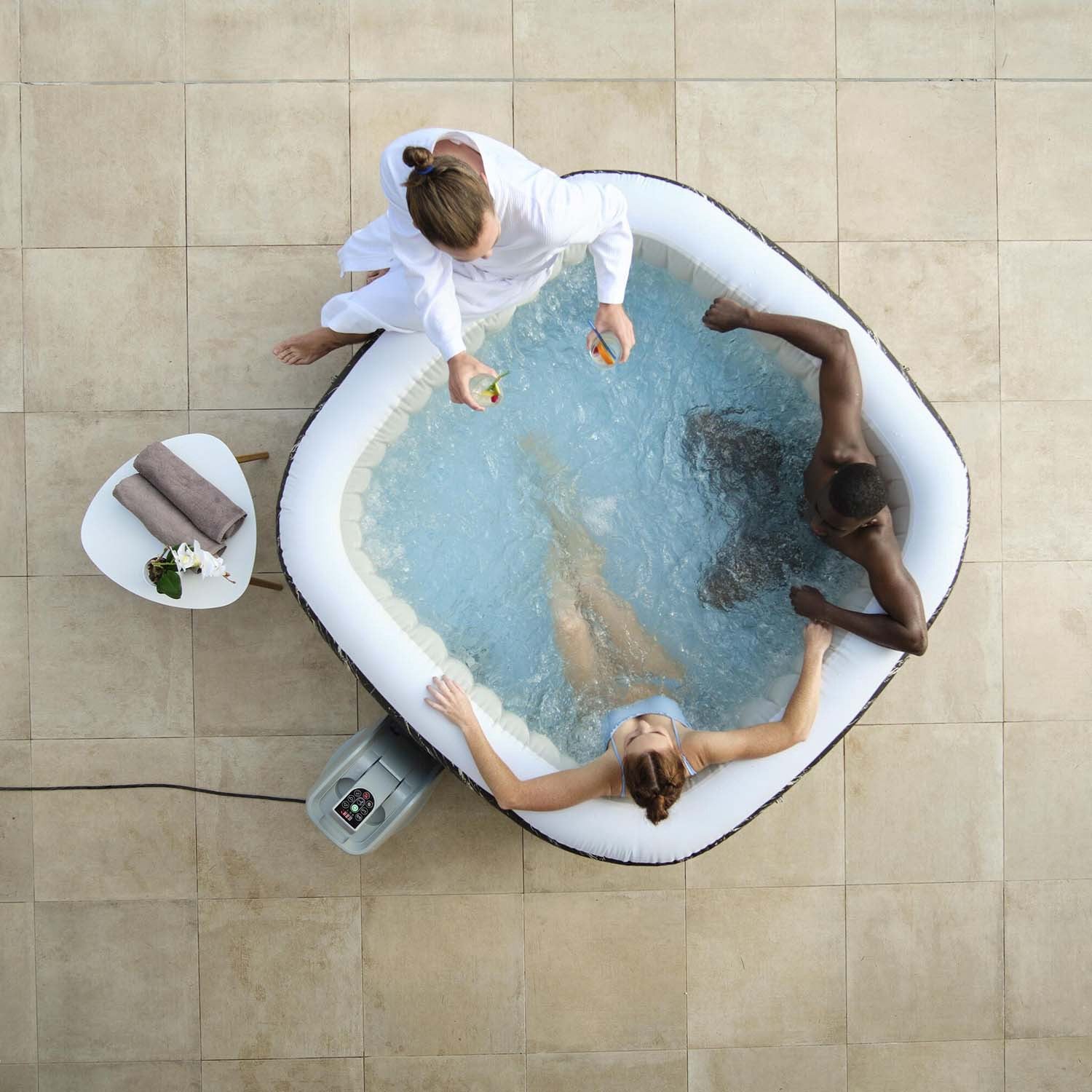 Inflatable Hot Tub with LED Lights, AirJet Massage, 6-Person Capacity