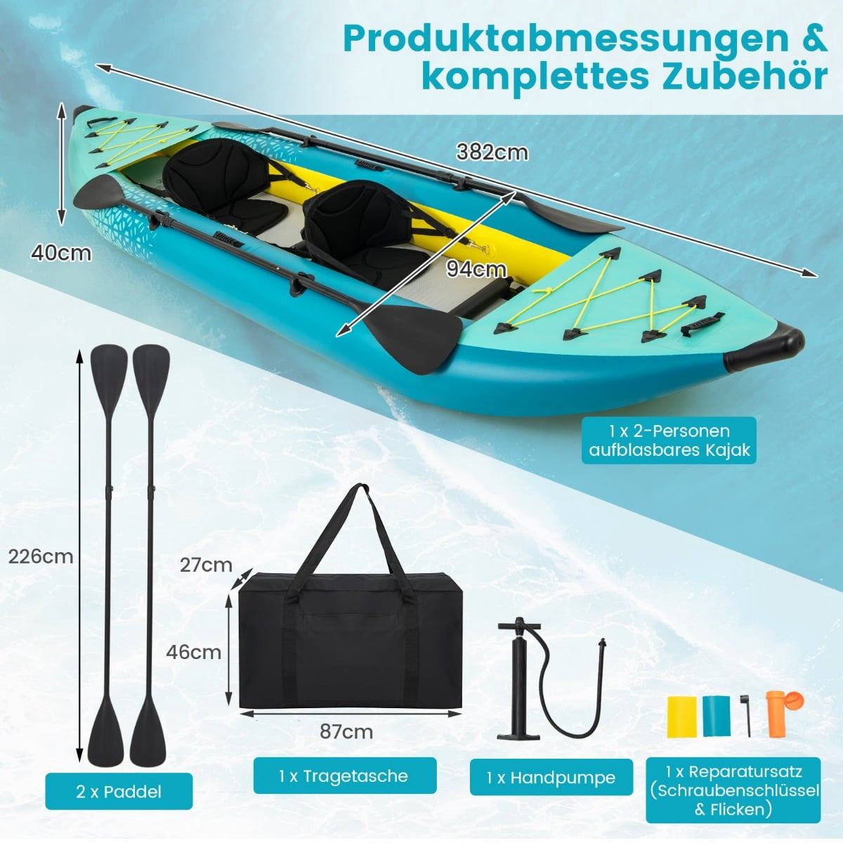 Inflatable Kayak Set with Aluminum Paddles & EVA Seats