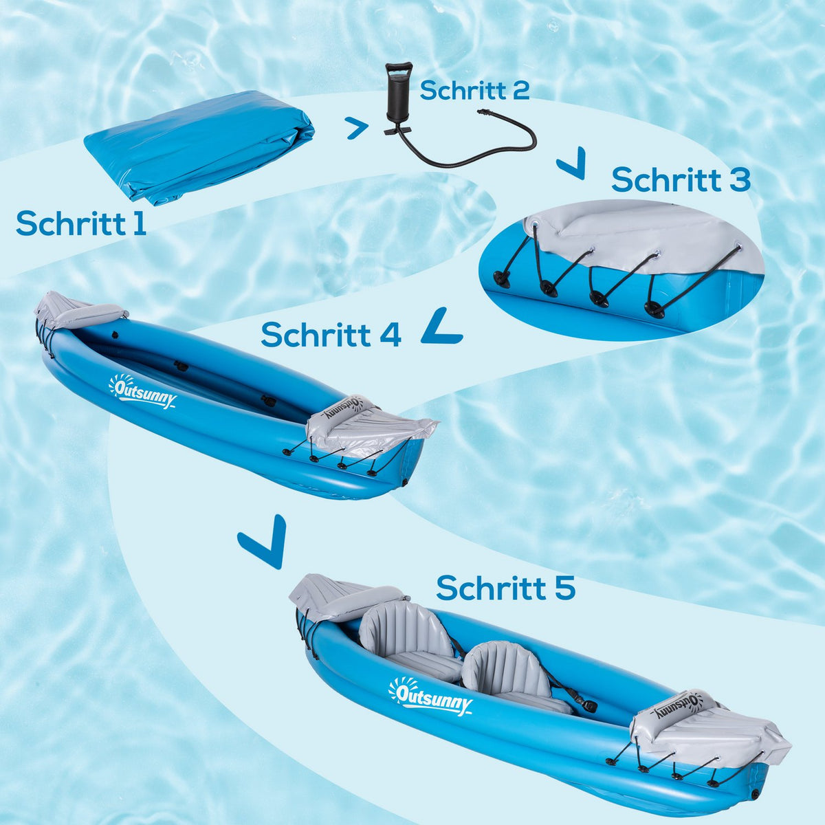 Inflatable Kayaks 2-Person Dinghy Canoe With Air Chamber Unisex Pvc Steel Blue Grey