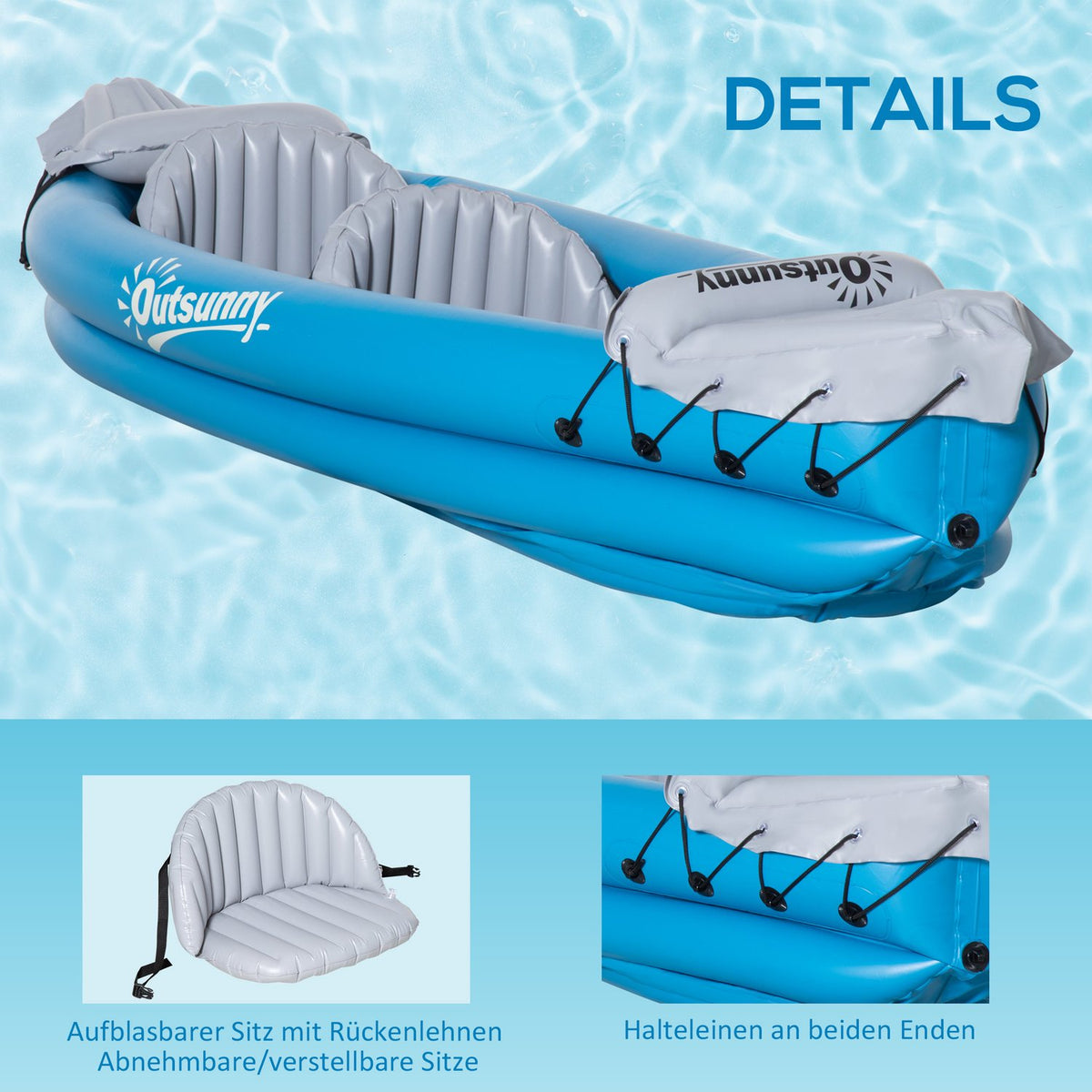 Inflatable Kayaks 2-Person Dinghy Canoe With Air Chamber Unisex Pvc Steel Blue Grey