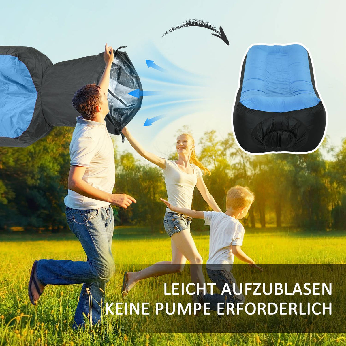Inflatable Lounger Waterproof Self-Inflatable 200Kg Carry Bag Camping Blue