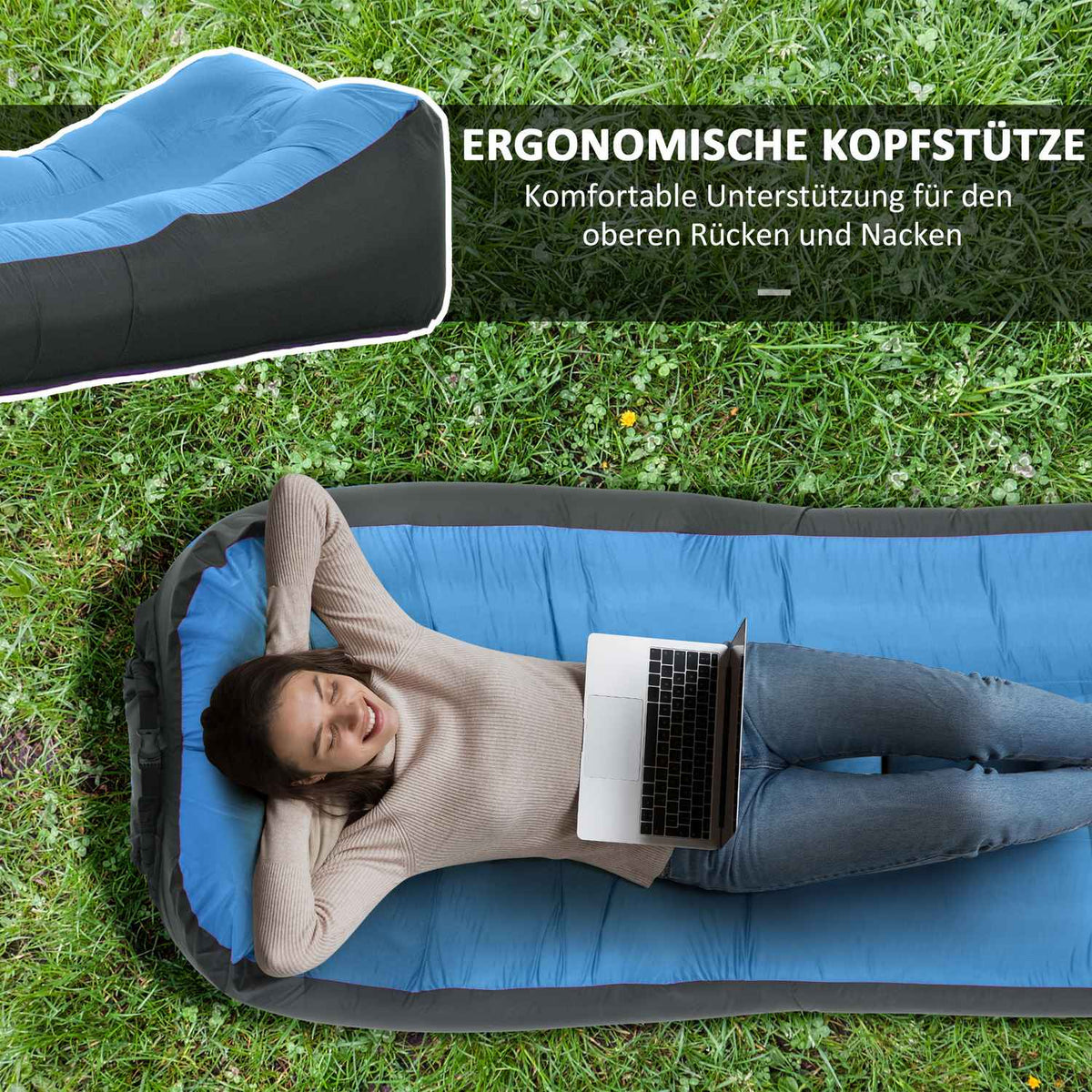 Inflatable Lounger Waterproof Self-Inflatable 200Kg Carry Bag Camping Blue