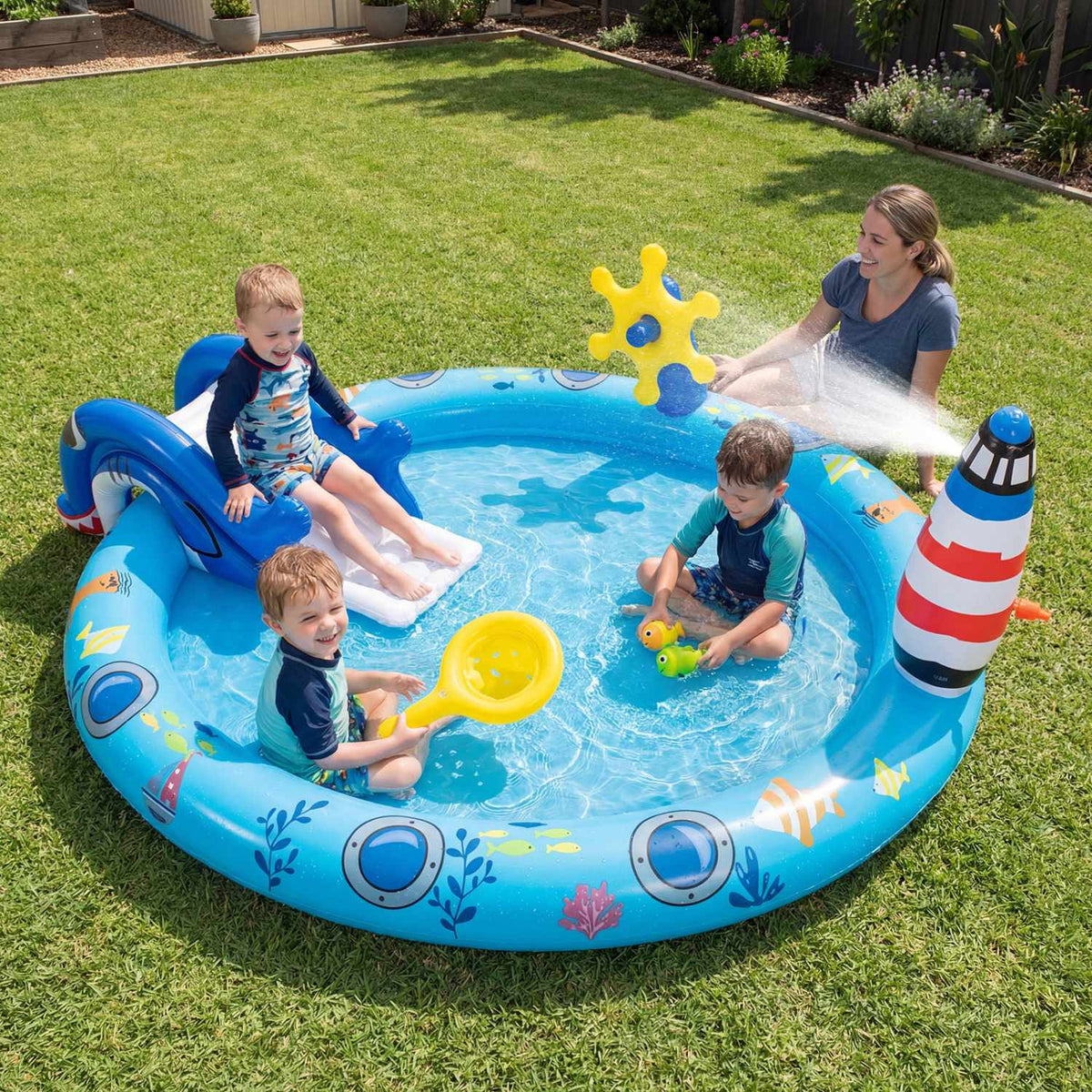 Inflatable Marine Play Center, Shark Slide, Sprayer