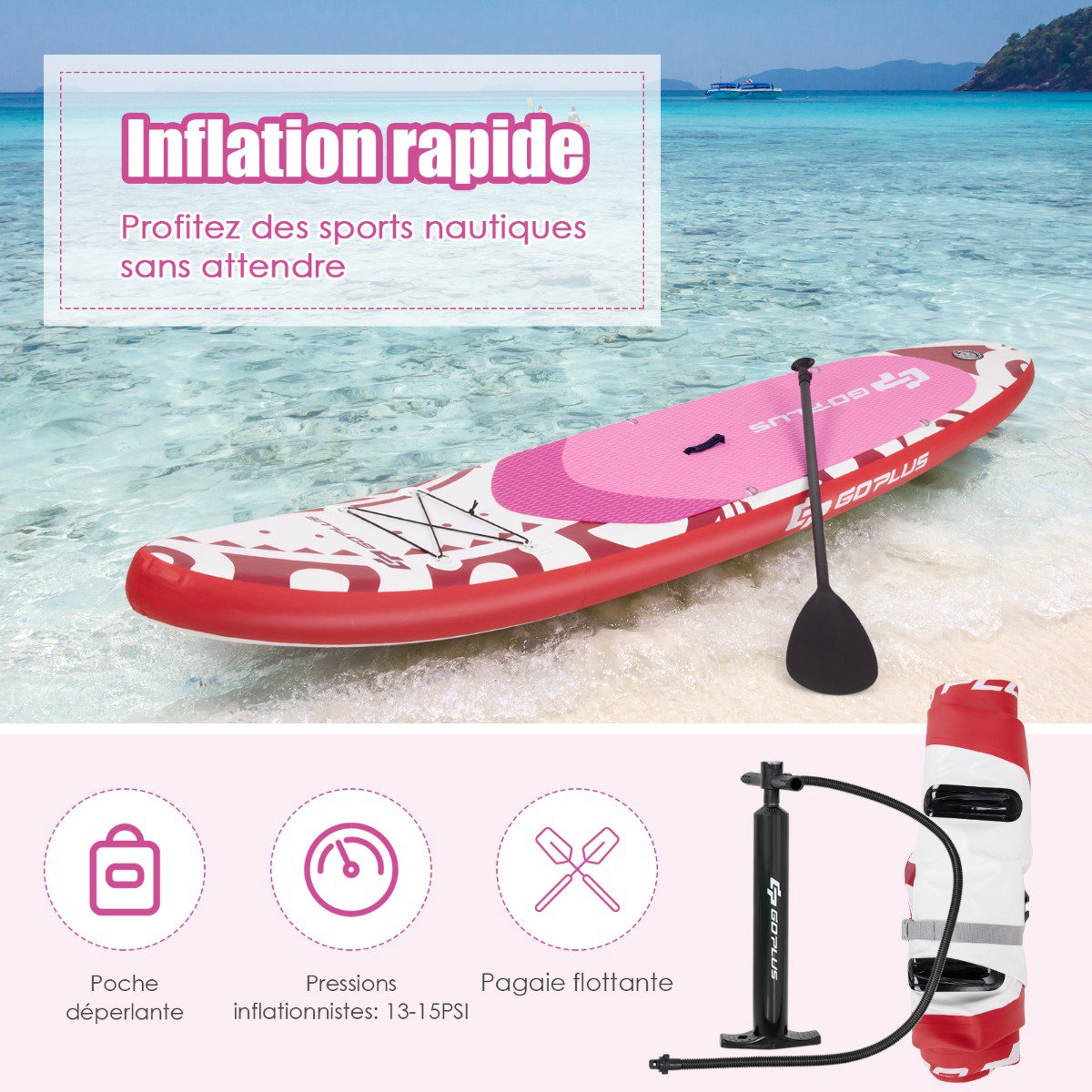Inflatable Paddle Board 325x76x16cm Kit, Pink