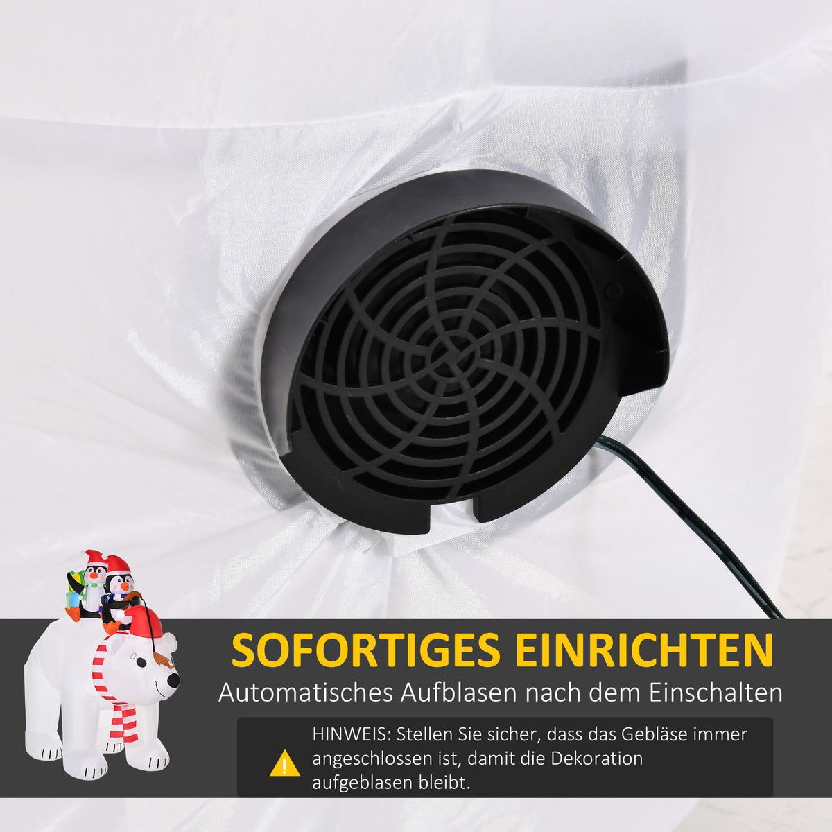Inflatable Penguins On Polar Bear 2.1M Christmas Decoration With Lights Automatic Inflation Weatherproof Polyester 227 X 113 X 206 Cm