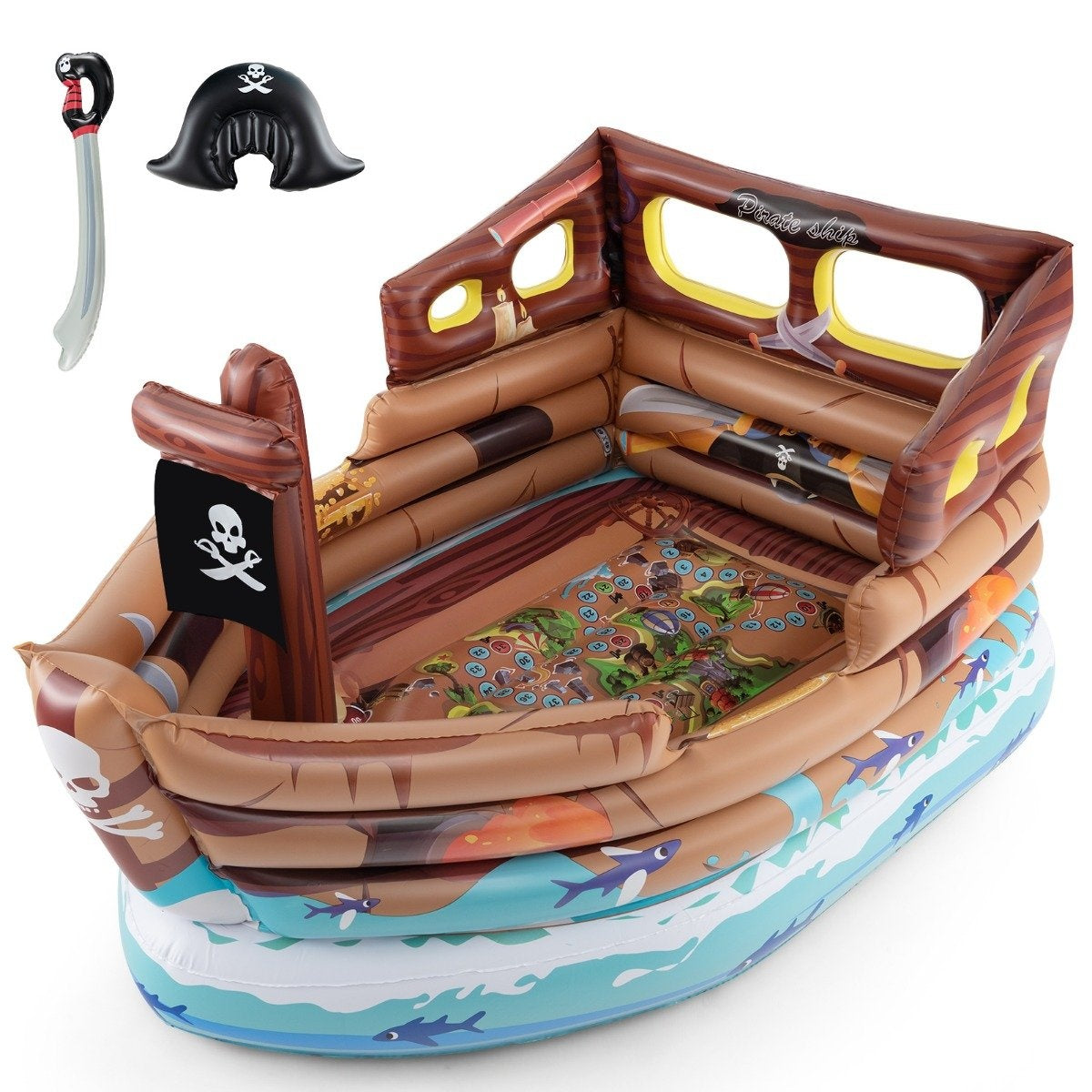 Inflatable Pirate Ship Playhouse Inflatable Play Landscape with Built-in Motor 203 x 138 x 138 cm Multi-colored