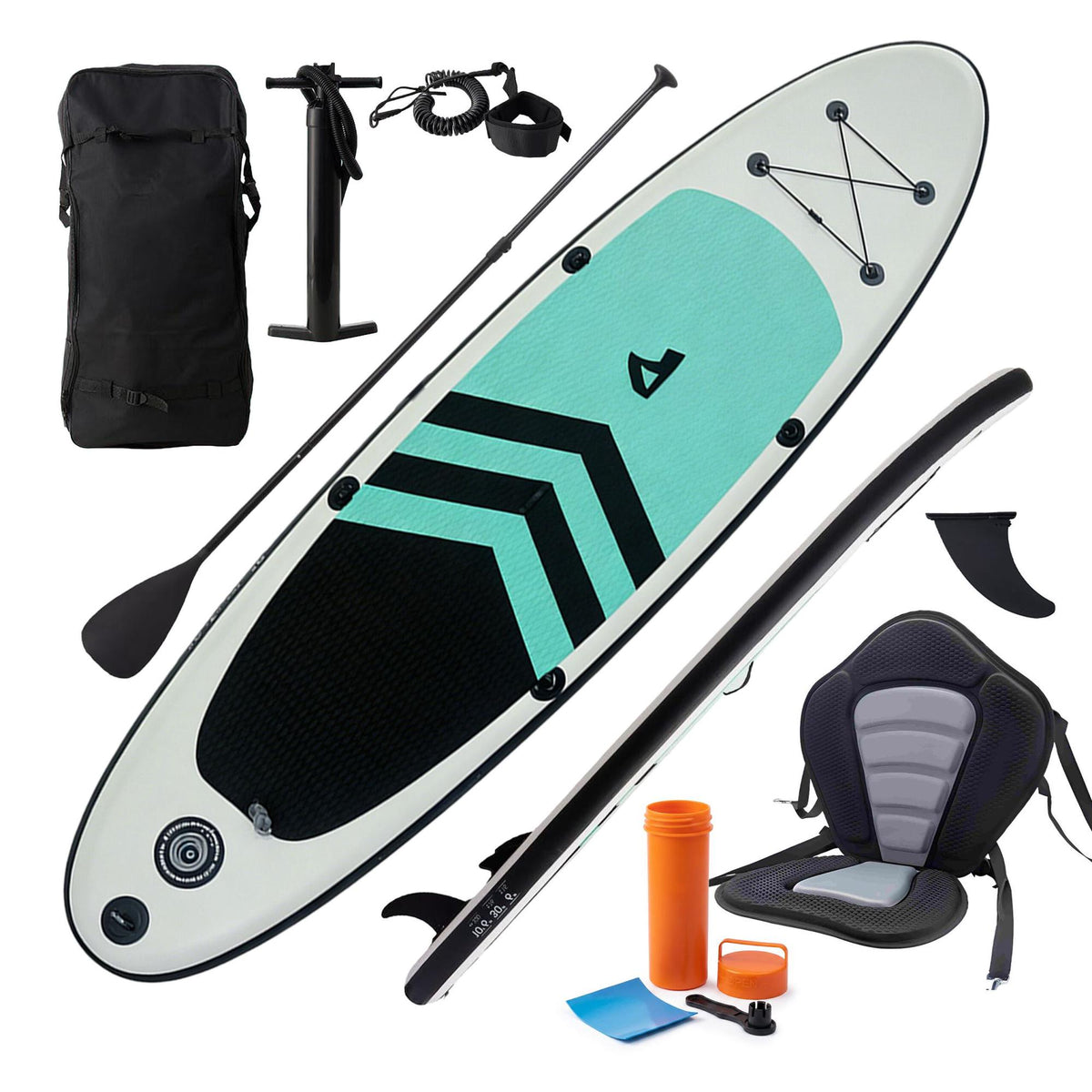 Inflatable SUP Board with Kayak Seat, Paddle & Pump