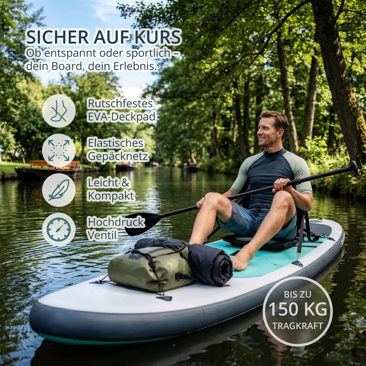 Inflatable SUP Board with Kayak Seat, Paddle & Pump
