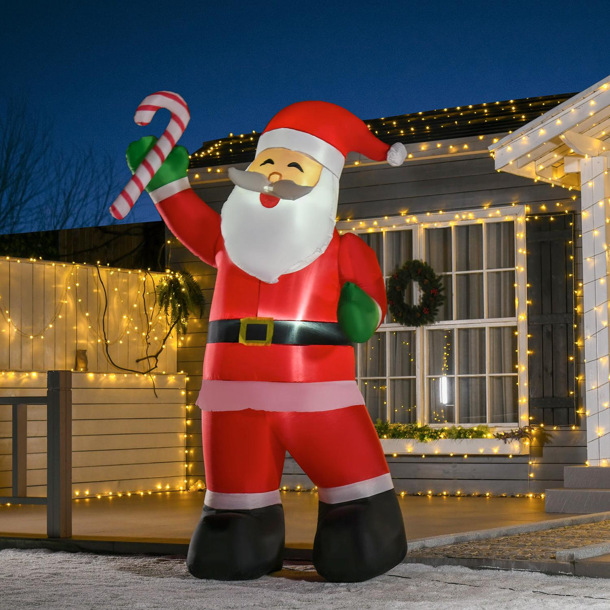 Inflatable Santa Claus With Candy Cane 250Cm Led With Blower Christmas Party Christmas Decoration White+Red+Green 140 X 85 X 250Cm
