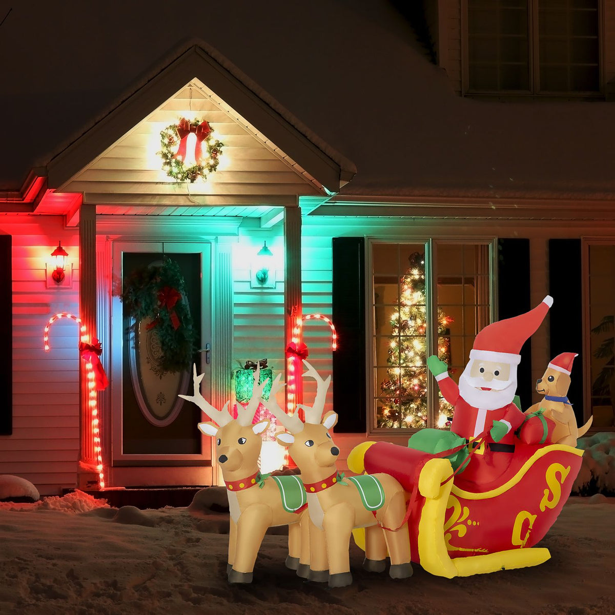 Inflatable Santa Claus With Sleigh And Dogs With Led Lights Christmas Decoration With Blower Weatherproof 230 X 80 X 150 Cm