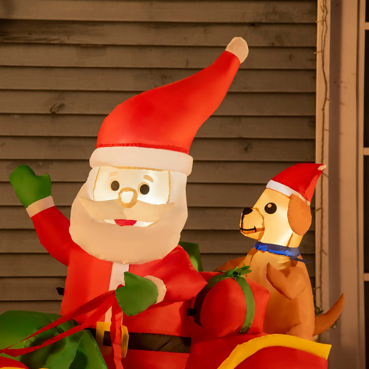 Inflatable Santa Claus With Sleigh And Dogs With Led Lights Christmas Decoration With Blower Weatherproof 230 X 80 X 150 Cm