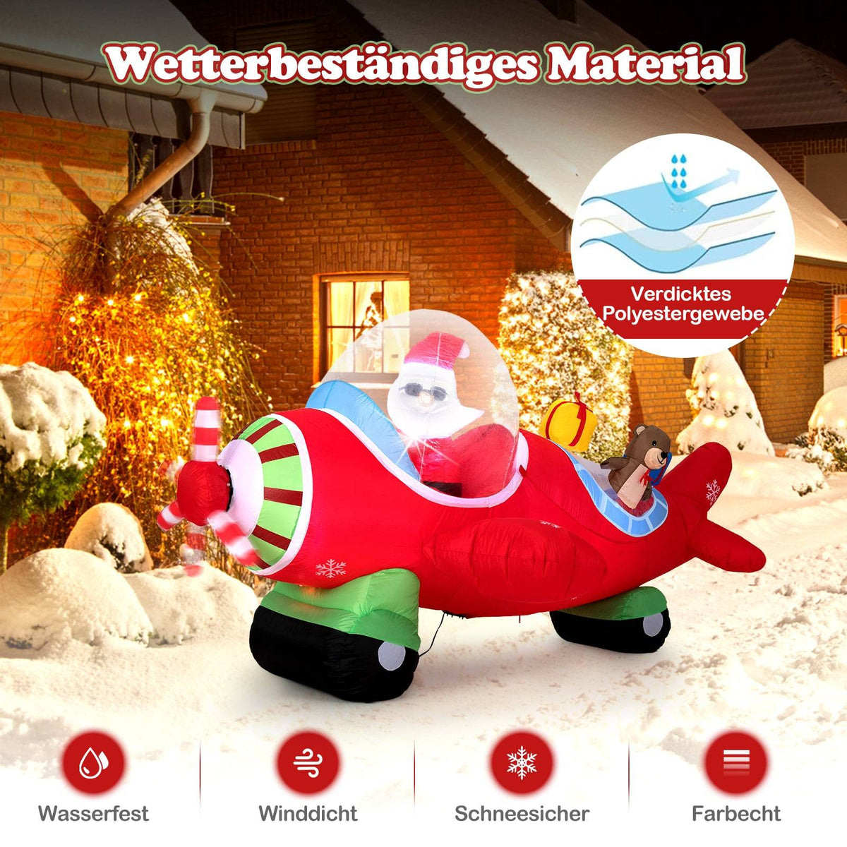 Inflatable Santa in Airplane with LED Lights, 220 cm
