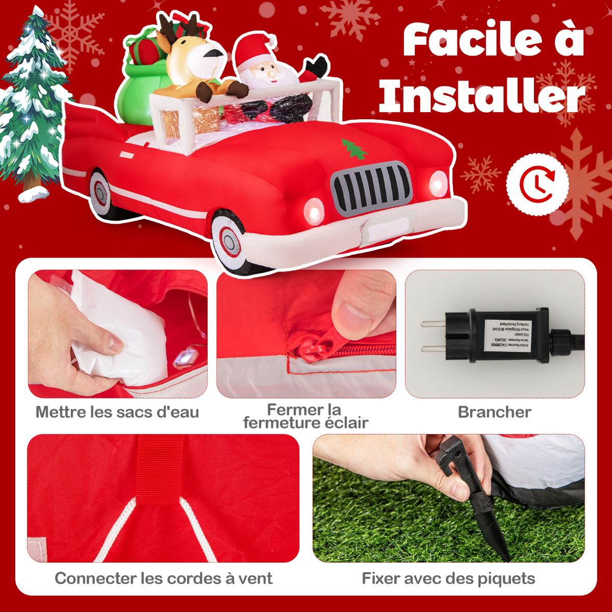 Inflatable Santa in Car with 9 LED Lights, 2.35 m