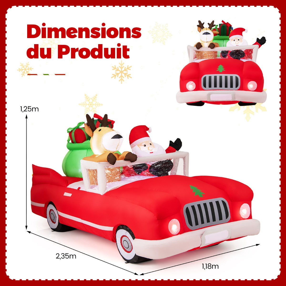 Inflatable Santa in Car with 9 LED Lights, 2.35 m