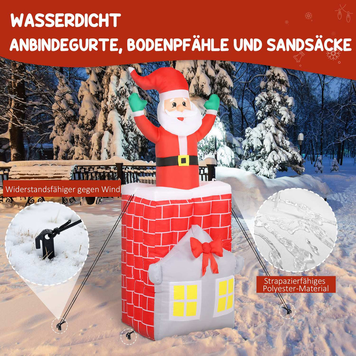 Inflatable Santa in Chimney with LEDs and Blower