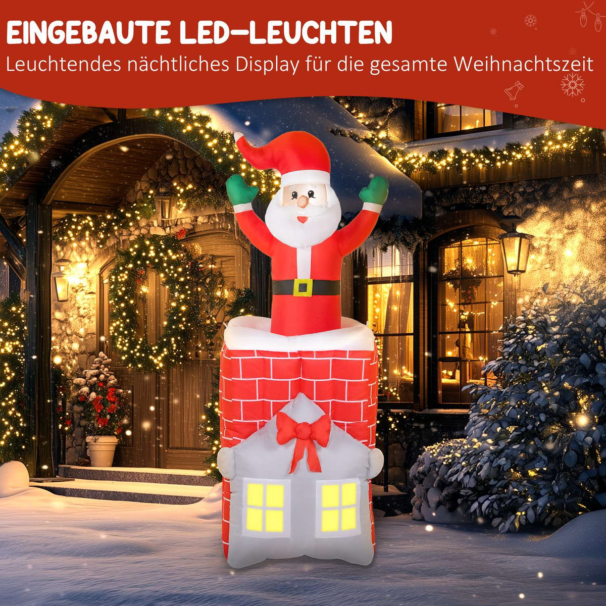 Inflatable Santa in Chimney with LEDs and Blower