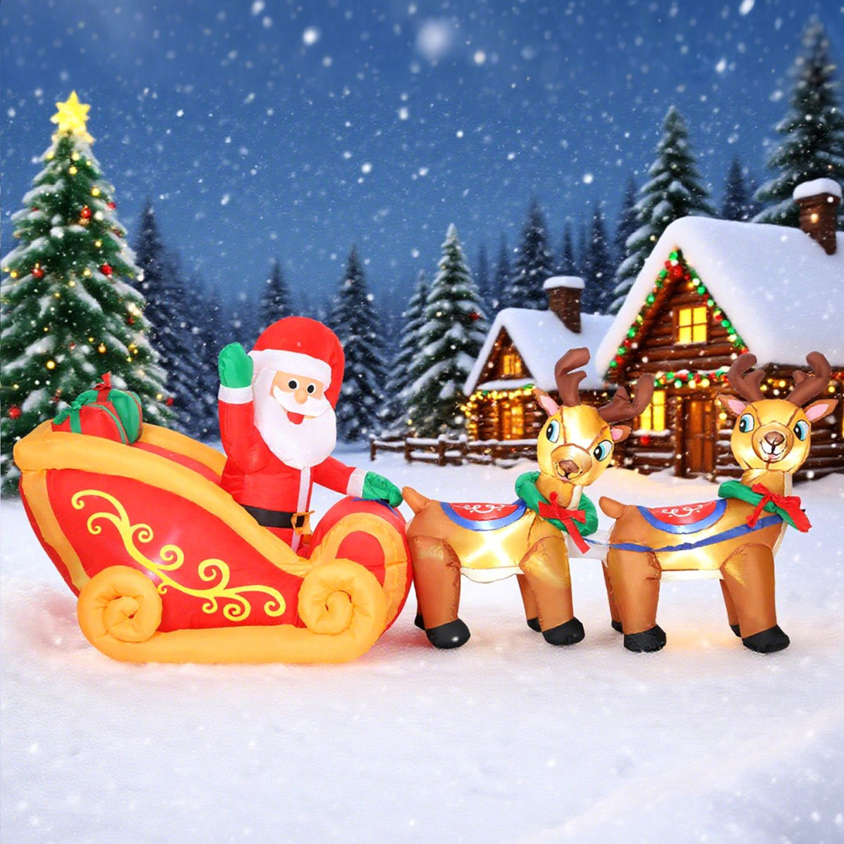 Inflatable Santa in Sleigh Christmas Decoration, Polyester