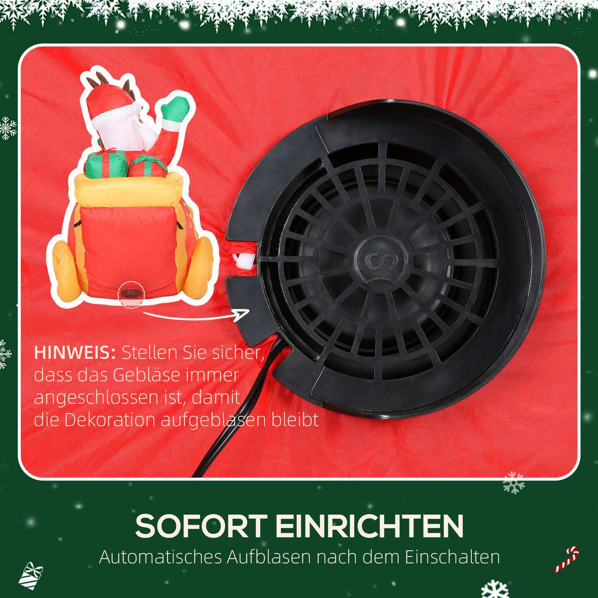 Inflatable Santa in Sleigh Christmas Decoration, Polyester