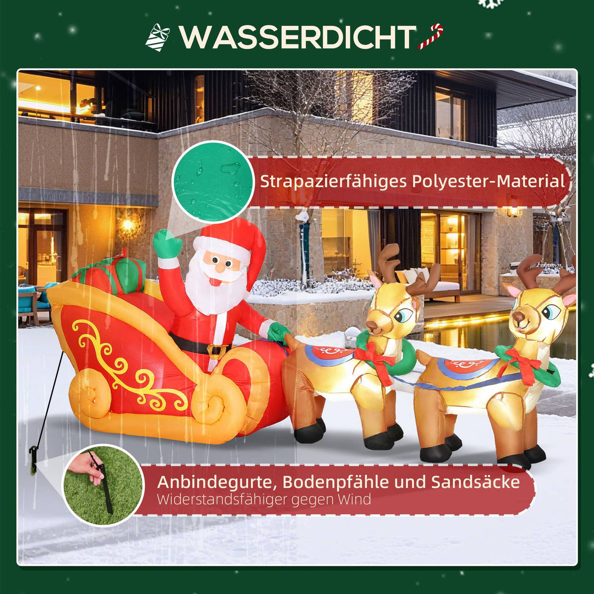 Inflatable Santa in Sleigh Christmas Decoration, Polyester