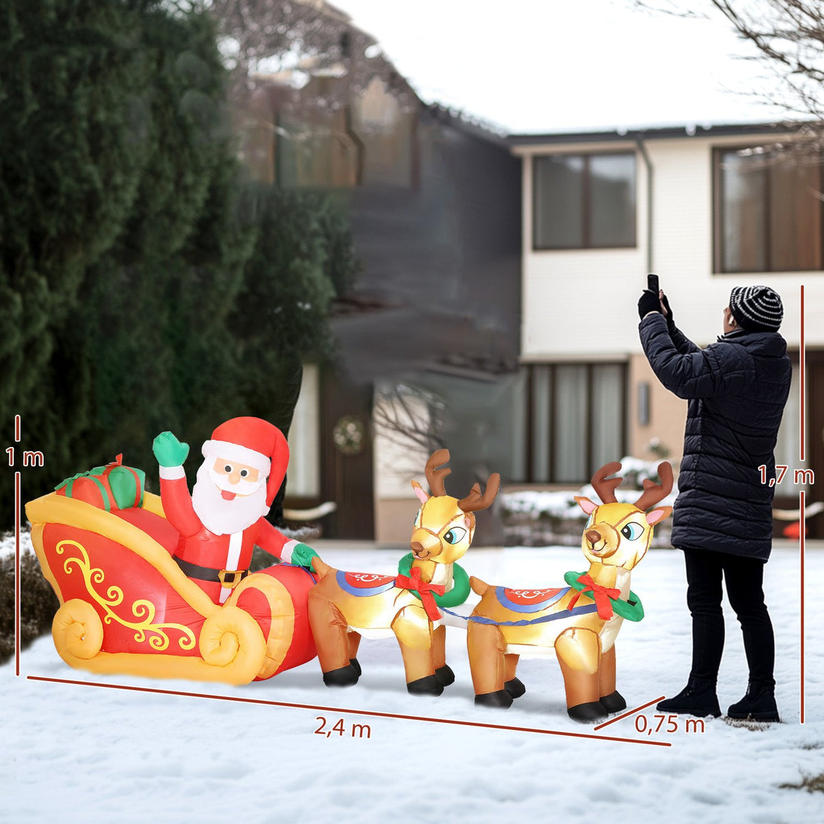 Inflatable Santa in Sleigh Christmas Decoration, Polyester