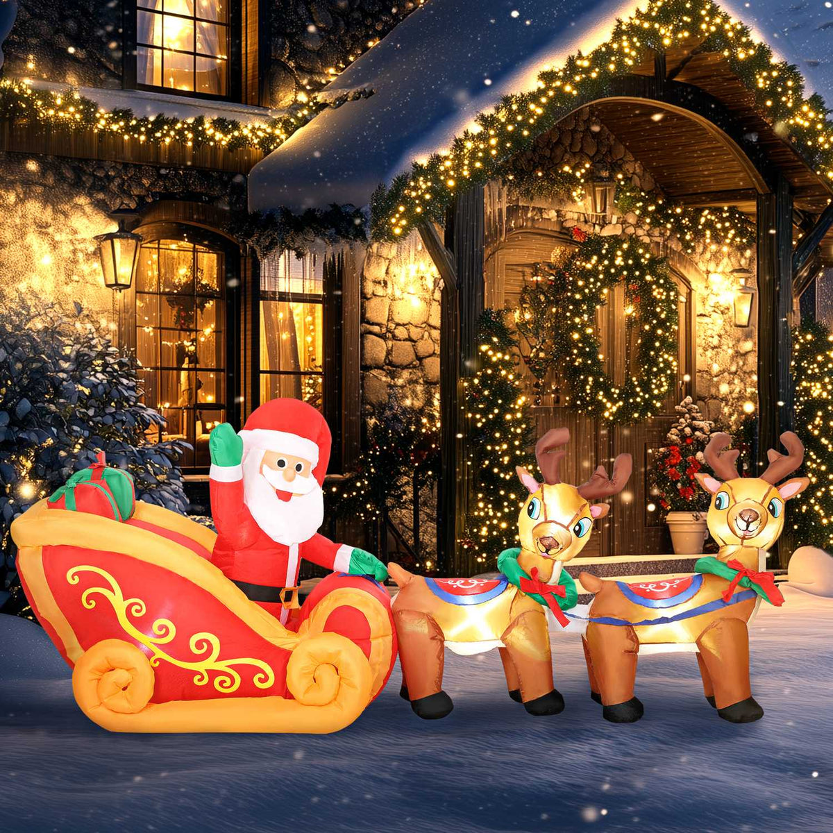 Inflatable Santa in Sleigh Christmas Decoration, Polyester