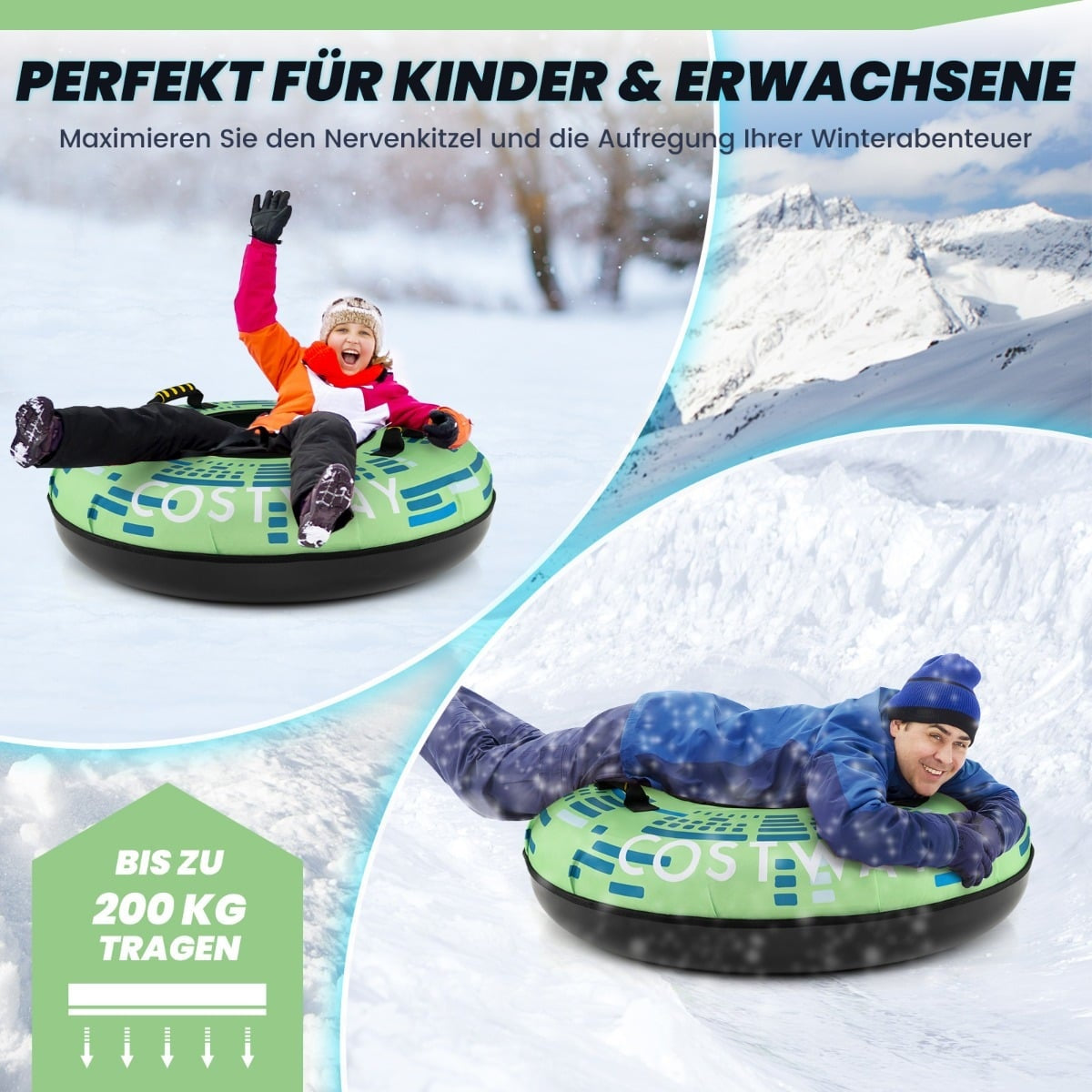 Inflatable Snow Sled with Tow Rope & Pump, Ø100 cm