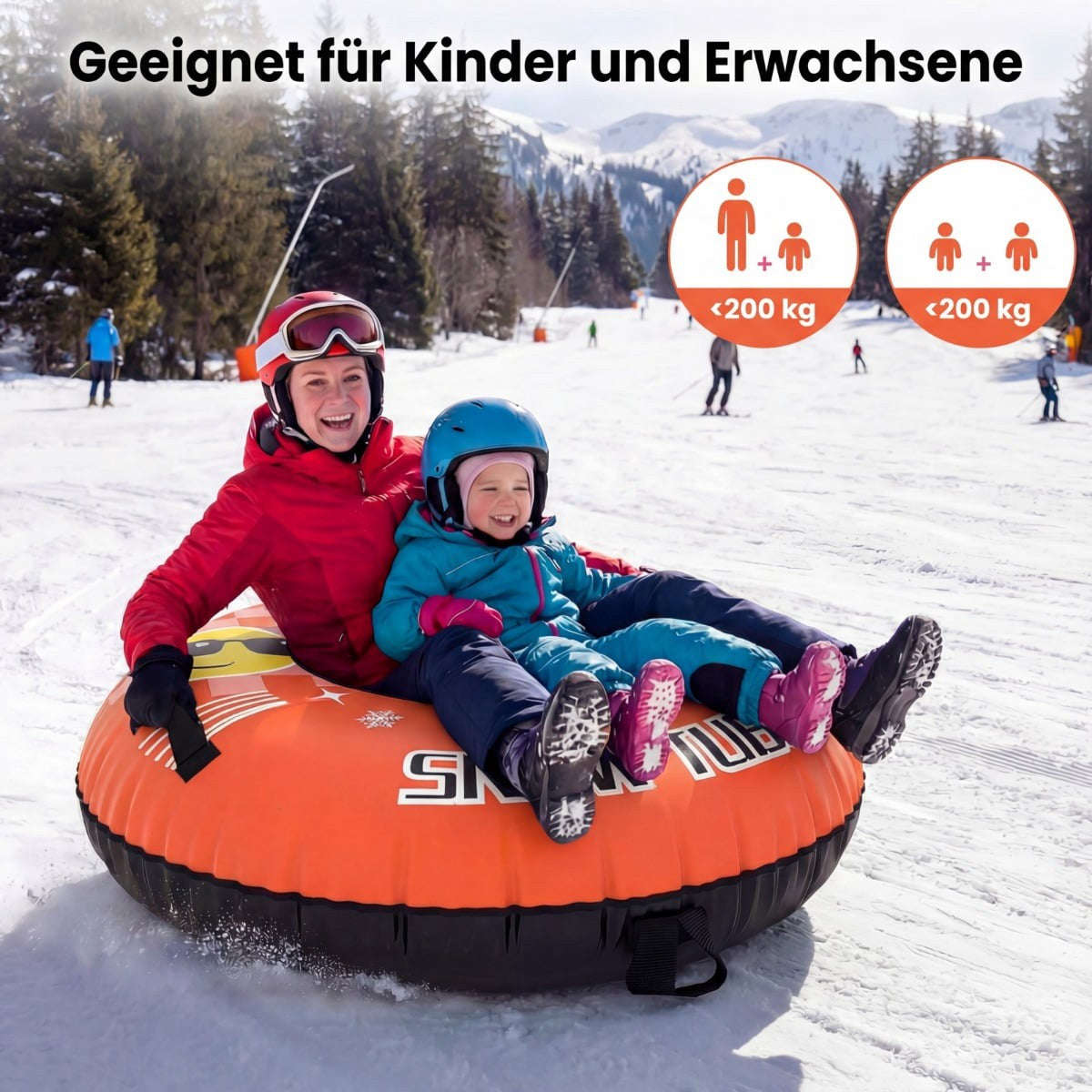 Inflatable Snow Tube with Handles & Tow Rope, Orange