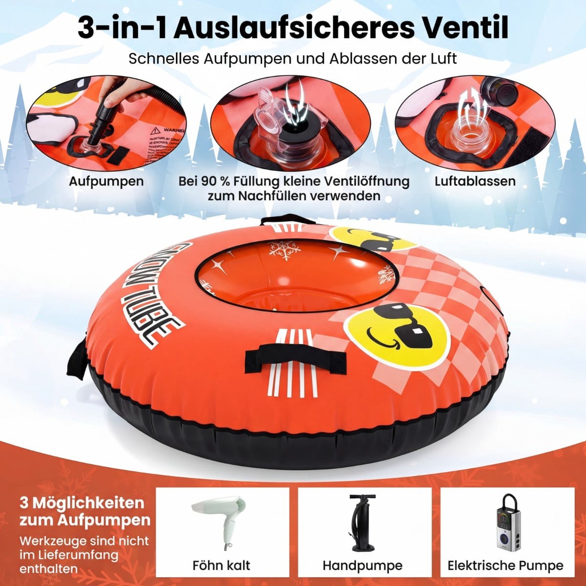 Inflatable Snow Tube with Handles & Tow Rope, Orange