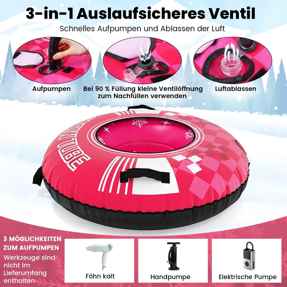 Inflatable Snow Tube with Handles & Tow Rope, Pink