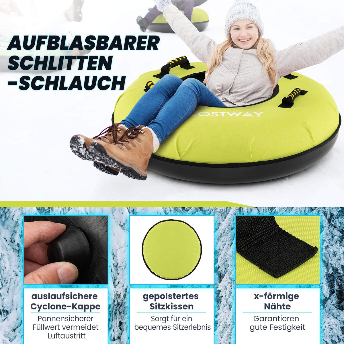 Inflatable Snow Tube with Tow Rope & Pump, 100cm, Green