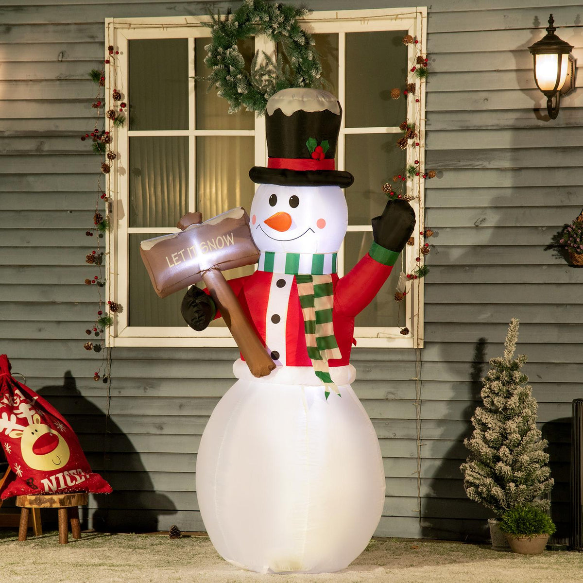 Inflatable Snowman 180 Cm With Sign Inflatable Christmas Decoration With Led Light Christmas Decoration Waterproof Christmas Figures Ip44